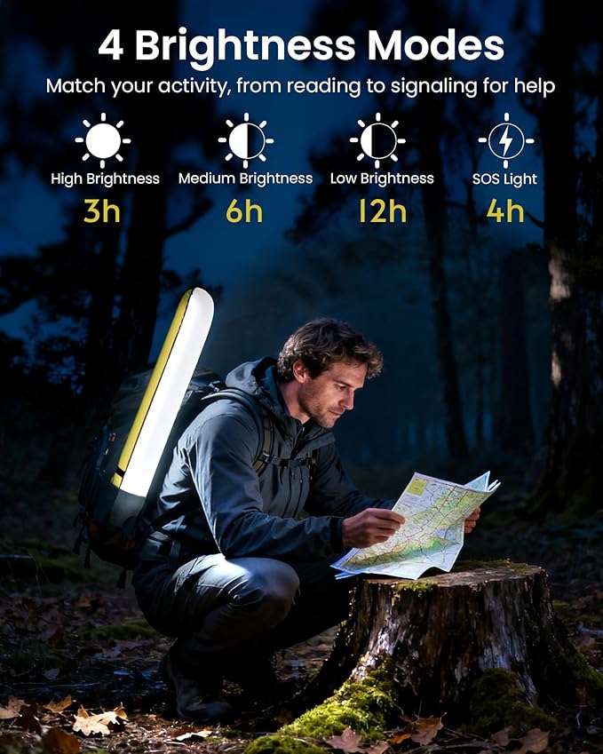 24" Inflatable Solar Camping Lantern, Magnetic LED Tube Light with USB-C 2000mAh Power Bank, IP66 Waterproof TPU Tent Light for Hurricane Emergency, Backpacking & Off-Grid Survival (Green)