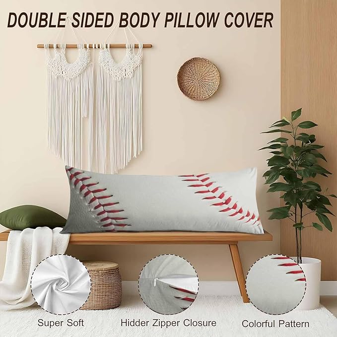 Baseball Rectangle Body Pillow Covers Baseball White Red Couch Body Pillow Pillowcase Decorative Home Body Pillows Bed Pillow Cushion Covers for Sofa Car Shop 20"X54"