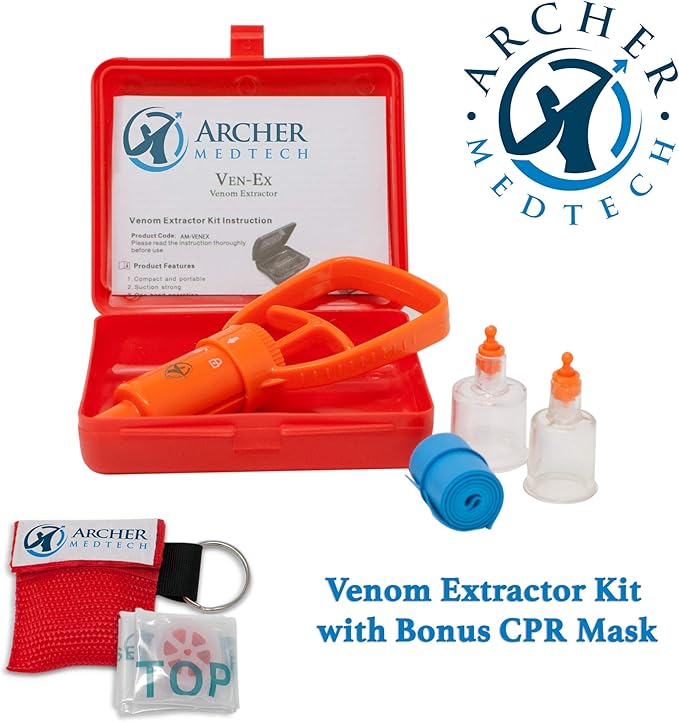 Ven-Ex Snake Bite Kit & Bee Sting Kit – Portable Venom Extractor for Humans and Dogs with Tourniquet, Bonus CPR Face Shield, Outdoor First Aid for Hiking, Camping & Backpacking