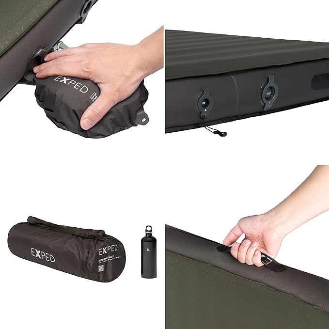 Exped MegaMat Auto - Self Inflating Soft Car Sleeping Mat, 4” Foam Pad, Wheel Cutouts, Pump Included