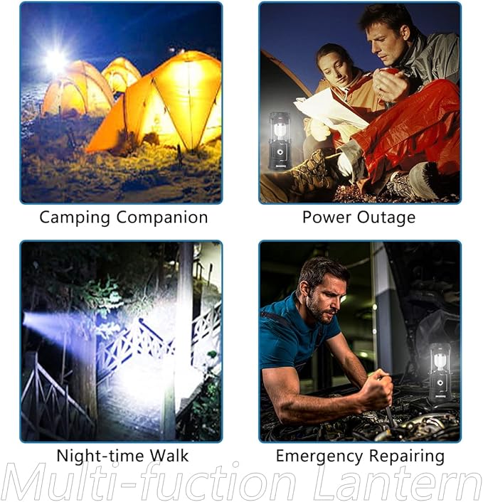 2026 Upadte Solar Lantern Flashlights Charging for Phone, USB Rechargeable Led Camping Lantern, Collapsible & Portable for Emergency, Hurricanes, Power Outage, Storm (2 Pack)