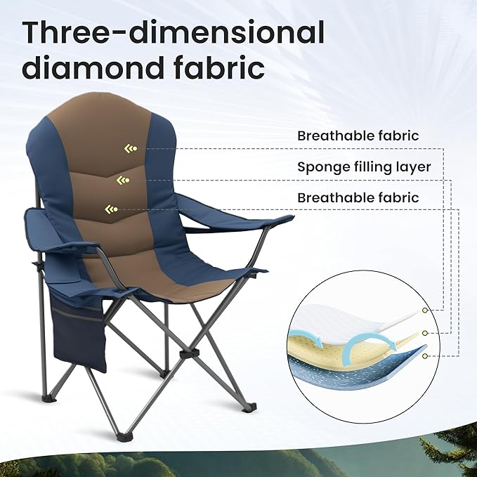 Oversized Camping Chair Heavy Duty- Portable Folding Chair, Cup Holder & Waterproof Phone Case for Adults, Beach, Hiking, Backyard (Blue & Brown, 2 PCS-21)