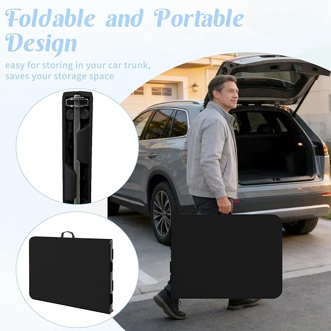Fivenl 5 Feet Portable Folding Table Black, Steel Legs Fold-in-Half with Carrying Handle Rectangular Plastic Foldable Table for Party, Wedding, Camping, Picnic, Dining, Indoor Outdoor Events