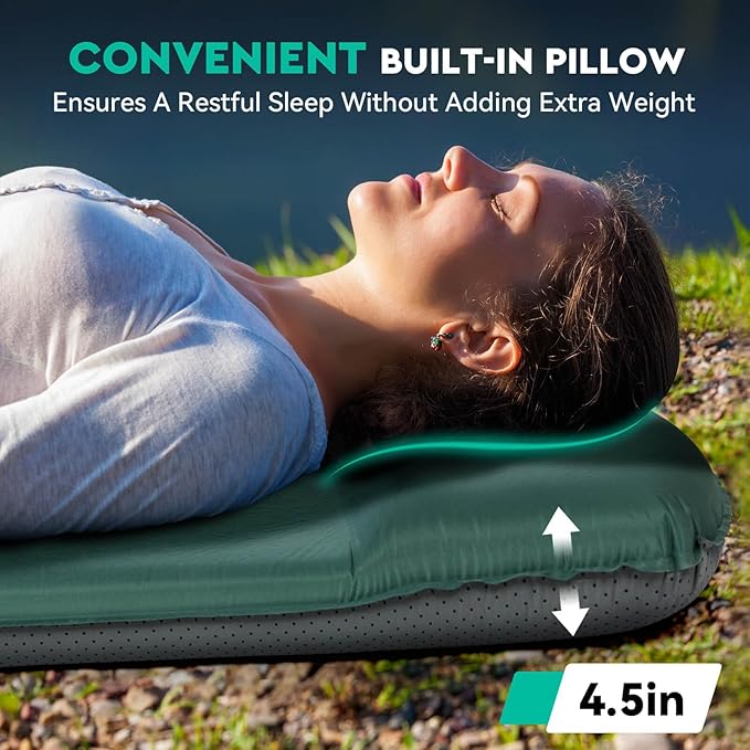 Hikenture Self Inflating Sleeping Pad for Camping, 3'' Ultra Thick Camping Pad with Pillow, 9.5 R-Value Insulated Camping Mattress, 4-Season Inflatable Foam Camping Mat for Car, Tent, Cot