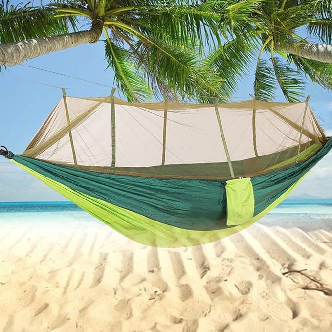 KEPEAK Camping Hammock with Net Netting, Single & Double Tree Hammock Net, Lightweight Nylon Portable Hammock for Backpacking, Camping, Travel, Beach, Yard