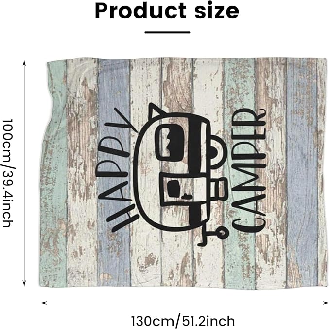 Syhonic Travelling Camping Blanket for Happy Camper Throw Blanket for Sofa Couch, Vintage Camping Theme Flannel Blanket for RV Farmhouse Living Room Bedroom Decor 50"x40"