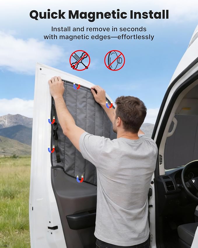 MELIPRON Magnetic Van Window Covers Fit for Ford Transit 150 250 350 High/Medium Roof 2015-2025, Blackout Privacy & Thermal Insulation Side Shades for Van Life & Camping, Easy Install, Gray (Pair)