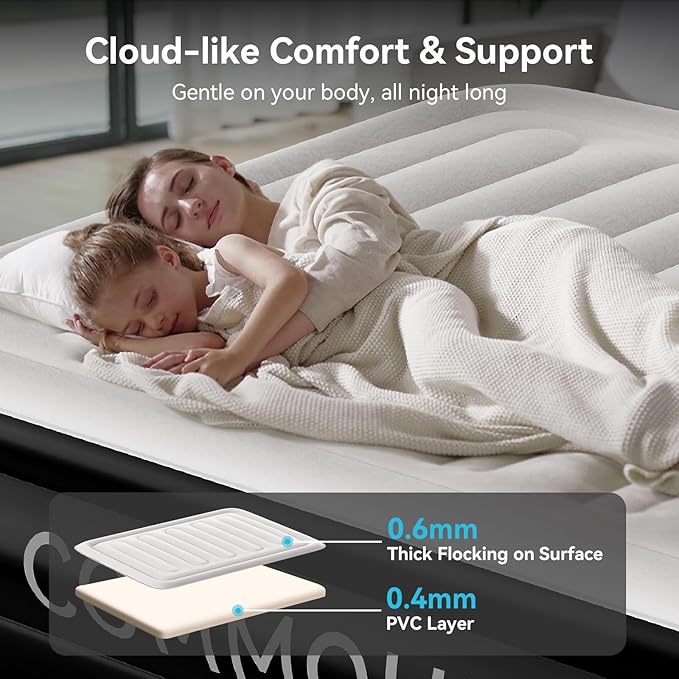 COMMOUDS Twin Air Mattress with Built-in Pump, 18" Raised Blow up Mattress, Comfort Inflatable Mattress with Waterproof Flocked Top, Portable Airbed for Guests, Camping, Home & Travel Use, 330lbs Max