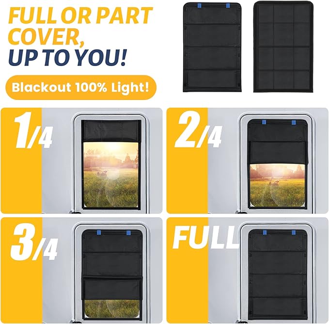 funomo RV Door Window Shade, 25 x 16 Inch Foldable RV Window Cover, 100% UV Rays Protection Camper Trailer Door Window Cover, Waterproof Thickened Oxford Fabric (Black)
