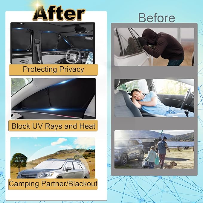 KMF 6pcs Thicken Sun Shades for Honda HR-V 2016-2022 Accessories (LX, EX, EX-L, Sport, Touring), HRV Sunshade Full Car Window Covers for Windshield Side Rear, UV Block and Blackout for Camping Outdoor