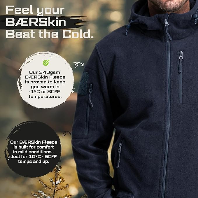 Baerskin Tactical Hoodie Jacket for Men 4.0 - Military Style Fleece Sweater for Cold, Rain, Wind or Snow