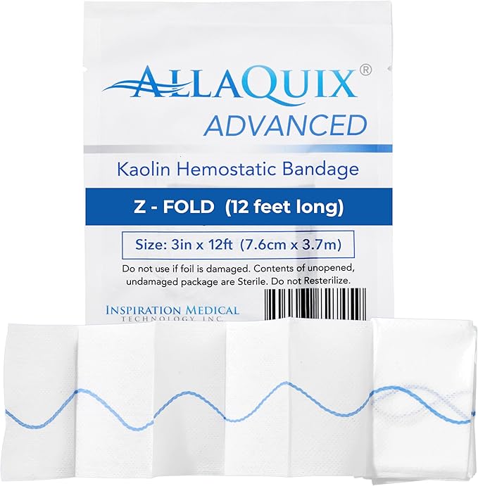 Advanced Kaolin Hemostatic Gauze – Z-Fold Sterile Clotting Bandage (3" x 12 ft, 1-Pack) | Stops Bleeding Fast for Emergency, Trauma, Tactical First Aid, Survival Kits, and IFAKs