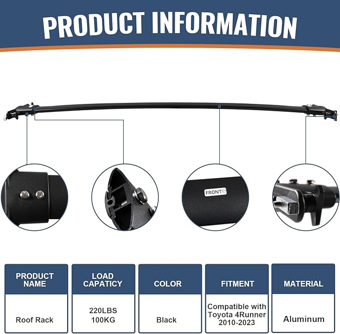 Wonderdriver Roof Rack Cross Bars Compatible with Toyota 4Runner 2010-2024 (with Factory Side Rails), Heavy Duty 220lb Aluminum Crossbars Rooftop Cargo Bag Kayak Bike Luggage Snowboard Skiboard