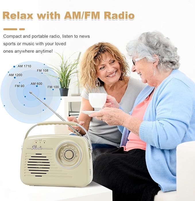 Portable AM FM Radios, Battery Powered and Plug in Wall for Home/Outdoor/Kitchen, Vintage Retro Radio with Bluetooth, Large Dial Easy to Use (p350)