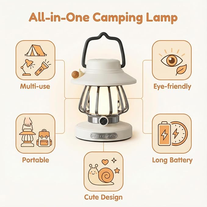 Kids Lantern with 3 Color Dimmable & USB-C Charging, Boys Night Light for Bedroom, Indoor Outdoor Adventures & Emergency Use Toddler Flashlight Camping Essentials for Kids (White)