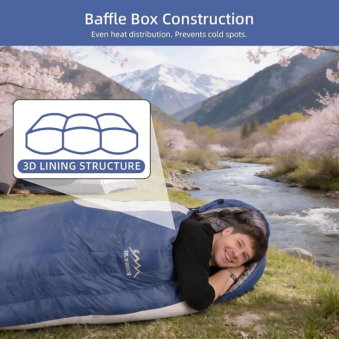 3-in-1 Down Sleeping Bag for Adults with Detachable Hood, 32°F 45°F Rectangular Lightweight Down Blanket Sleeping Bag for Camping Hiking and Backpacking Outdoor and Indoor 4 Season