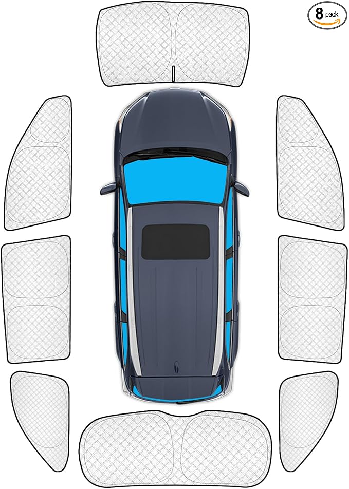 KMF 8pcs Thicken Sun Shades for Toyota Highlander 2014-2019 Accessories,Custom Full Car Window Covers Sunshade for Windshield Side Rear, UV Block and Blackout Privacy for Car Camping Outdoor