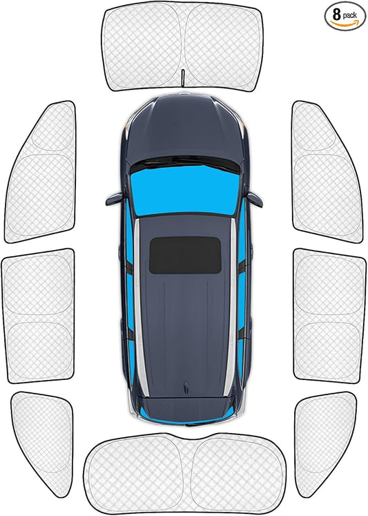 KMF 8pcs Thicken Sun Shades for Toyota Highlander 2014-2019 Accessories,Custom Full Car Window Covers Sunshade for Windshield Side Rear, UV Block and Blackout Privacy for Car Camping Outdoor