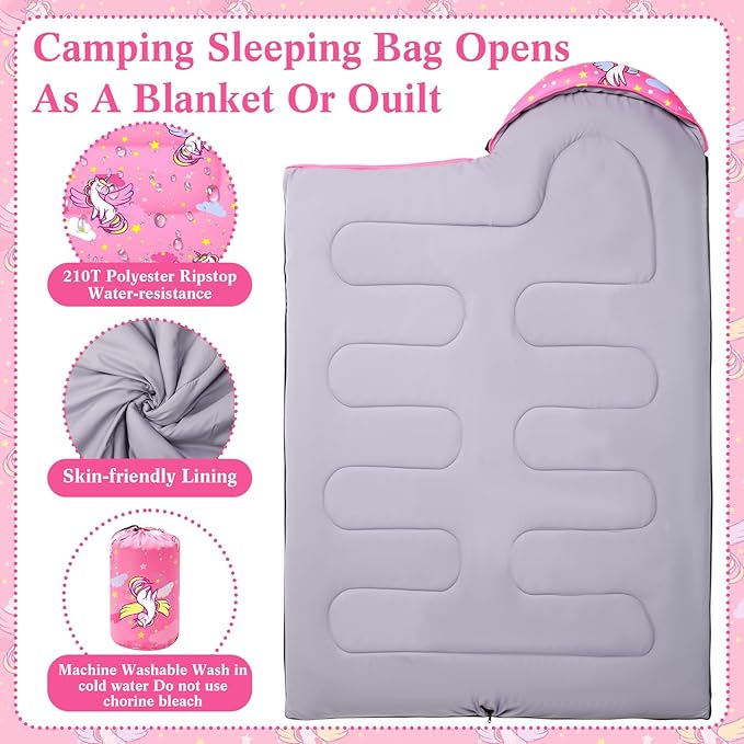 Camping Sleeping Bag for Kids 3 Season Warm Cool Cold Weather Waterproof Sleeping Sack for Boy Girl with Carry Bag Adult Travelling Outdoor Camping Gear Equipment