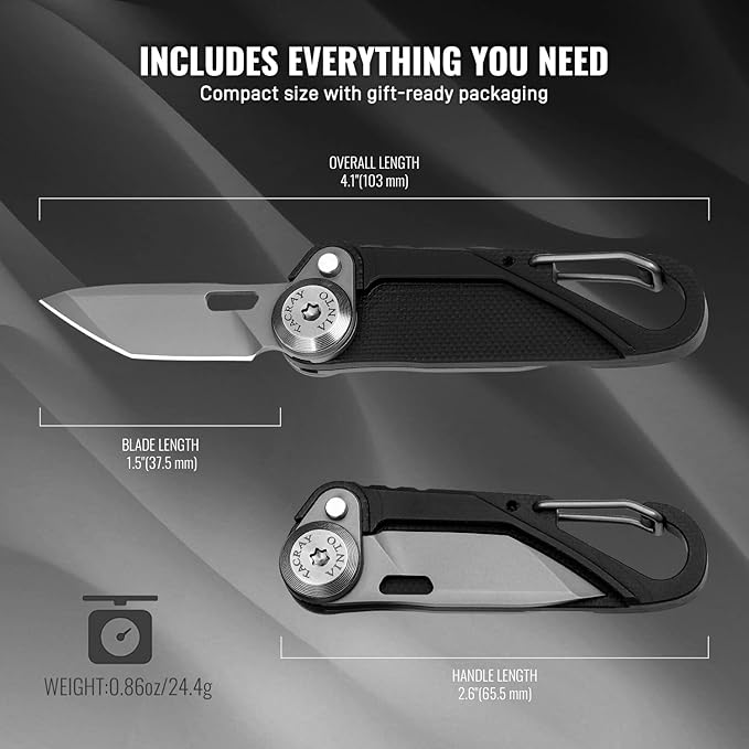 TACRAY Vinto 5-in-1 Small Pocket Knife – Ultra-Light Compact Multitool with Utility Knife, Seatbelt Cutter, Bottle Opener, Flathead Screwdriver & Keyring Attachment for Everyday Carry (Black)