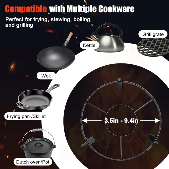 Campfire Tripod for Cooking - Campfire Cooking Equipment, Outdoor Fire Pit Stand, Portable Cast Iron Open Camping Tripod cookware for Dutch Oven,Grill,Lodge,firepit