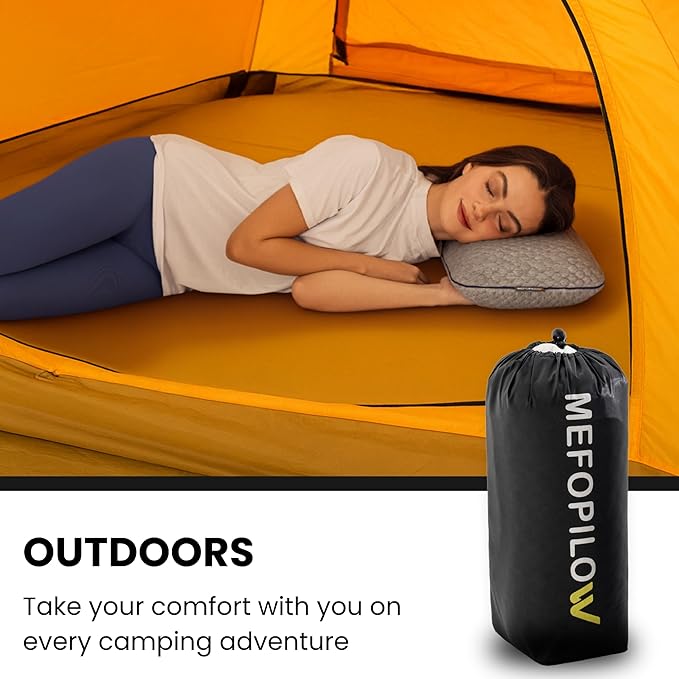Memory Foam Travel Pillow with Washable Cover & Carry Bag – Compact, Soft & Breathable Neck Pillow for Airplane, Camping & Car (Gray- Without Spare Cover, 15.7x9.8x3.9 inches)
