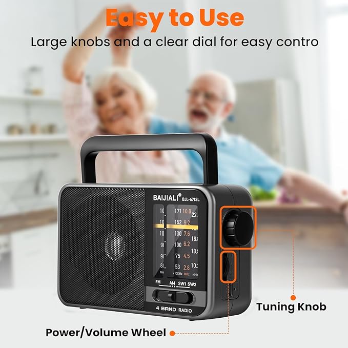 Solar-Powered Portable Radio, AM/FM/SW Radio with Loud Speaker, Built-in Rechargeable Battery and USB-C - Emergency Radio for Outdoor, Camping, Travel, Storms and Power Outages (Model BJL-671-Solar)