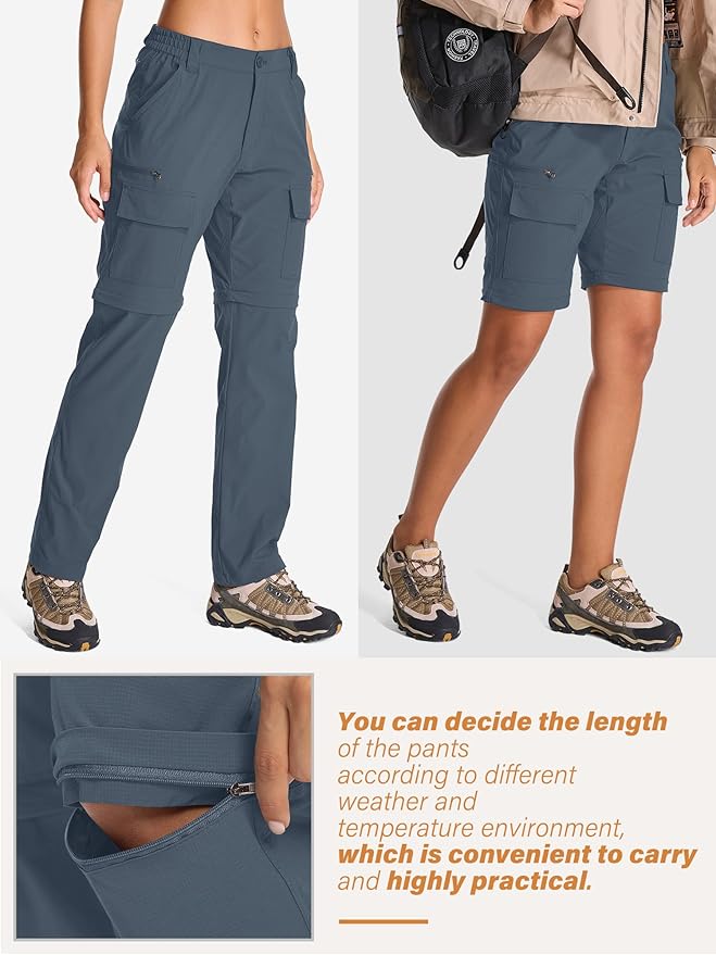 Womens Hiking Pants Convertible Quick Dry Stretch Lightweight Zip Off Outdoor Safari Pants with Cargo Pockets