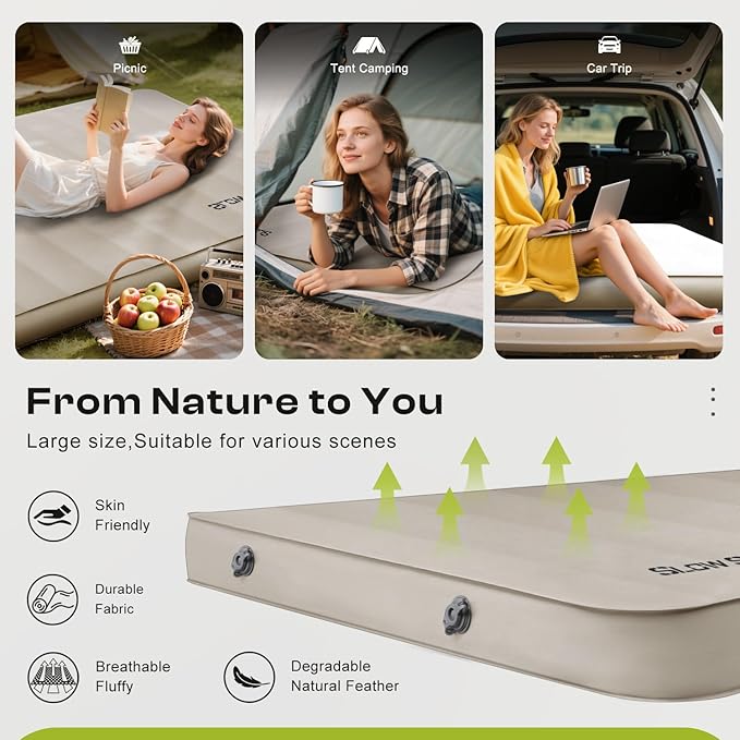 Self-Inflating Sleeping Pad with Portable Electric Air Pump, 4in Double Foam Camping Mattress 2 Person for Tent Cot & Car Travel, Fast Inflate & Deflate Camping Pad, Cream