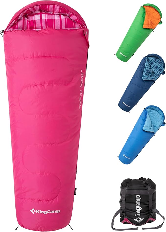 KingCamp 45°F Kids Sleeping Bag, Lightweight Waterproof & Compact Flannel Sleeping Bags Cold Weather & Warm Youth Essentials Gear Accessories for Camping, Fits 10-12 Children up to 4'7"-5'5" Tall