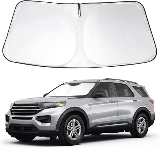 Windshield Sun Shade Custom Fit 2020 2021 2022 2023 2024 2025 2026 Ford Explorer SUV, ST XLT, Limited, Platinum Accessories Foldable Sunshade Window Cover Keep Car Cool