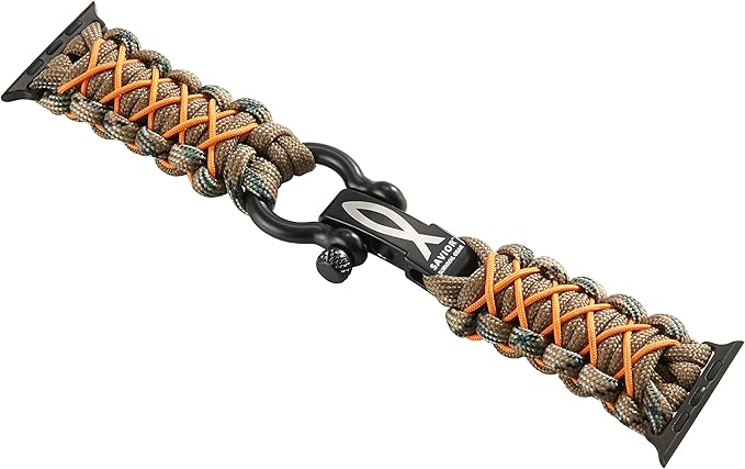 Savior Survival Gear Paracord Band,Compatible with Apple Watch Band 49mm 46mm 45mm 44mm 42mm,iWatch Band Series Ultra 10 9 8 7 6 5 4 3 2 1 SE,Adjustable strap for men (Brown-Brown Camo-Orange,Large)