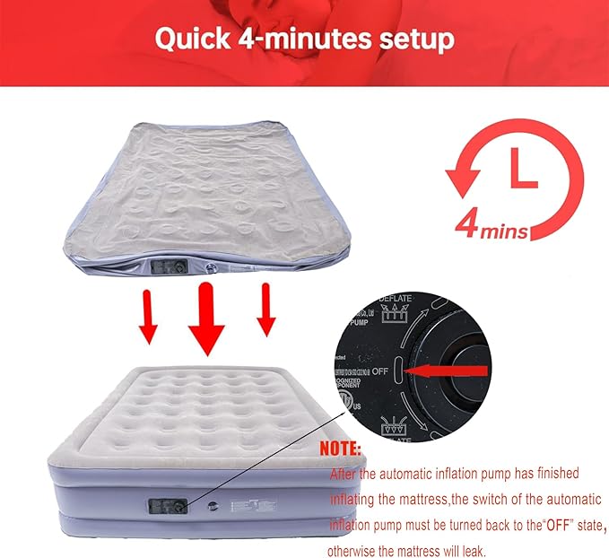 Onirii Queen Air Mattress Bed with Built in Pump,16 Inches High Queen Airbed Inflatable Mattress,Comfort Thickened Blow Up Air Mattress,Travel Sleeping Pad for Guests Home(Queen Size)
