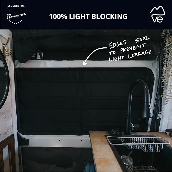 VanEssential Insulated Stealth Blackout Sliding Door Window Cover Designed for RAM Promaster with Bare Metal Window Frame Van Years 2014 to Current Model - Black