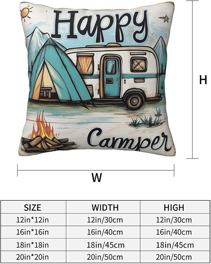 Happy Camping Throw Pillow Covers 18x18 inch Set of 2 Pillow Case Cushion Cover for Home Sofa Couch Living Room Car Decor
