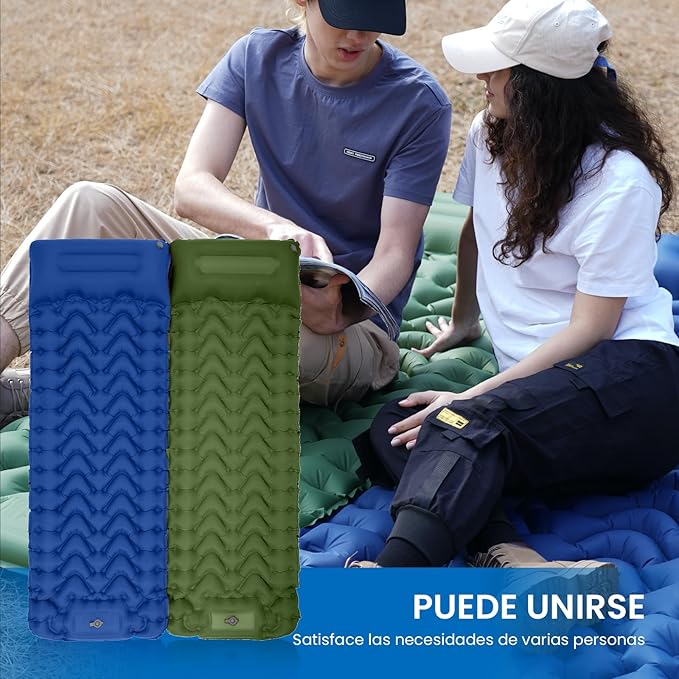 KingCamp Sleeping Pad for Camping, Ultralight Connectable Inflatable Sleeping Pad Camping Mattress with 6.3" Built-in Pillow & Foot Pump for Backpacking Hiking Tent Cot