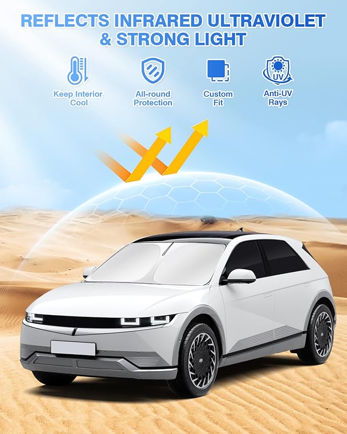 Canvcle Windshield Sun Shade for Hyundai Ioniq 5 2022-2025 2026 Ioniq 5 Accessories Sunshade Side Rear Window Shade Cover Sun Visor Shield Privacy Protection Keep Vehicle Cool Black 6PCS