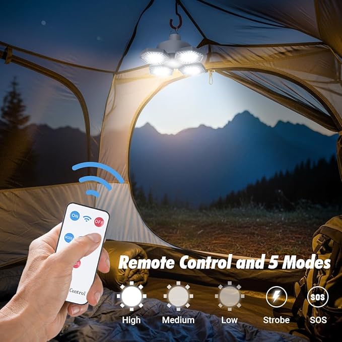 USB Solar Camping Light with Remote Control - Folding Rechargeable Lantern, 360°Lighting Waterproof Hanging Tent Lights Outdoor Light for Camping, Hiking, Outage, Emergency, Hurricane (169 LEDs)