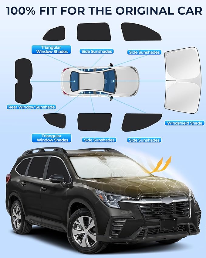 for Subaru Ascent/Evoltis 2019-2025 Car Window Shades, 8pcs Privacy Sun Shade Set for Front Windshield Side and Rear Windows, Full Window Covers Keeps Vehicle Cool for Camping Napping