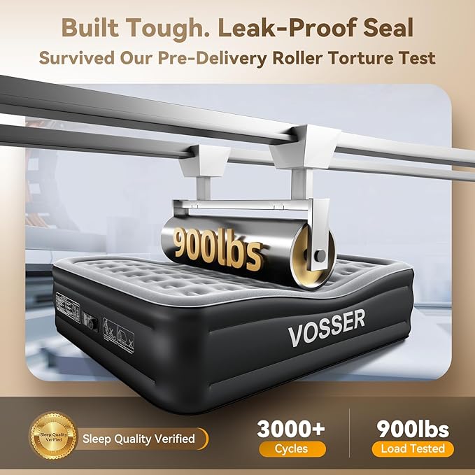 VOSSER King Size Air Mattress with Built in Pump Raised,18’’King Air Mattress,Blow Up Mattress in 3 Mins,Self Inflatable Mattress for Home,Floor&Travel,Portable Air Bed for Adults,750LB Max,Black