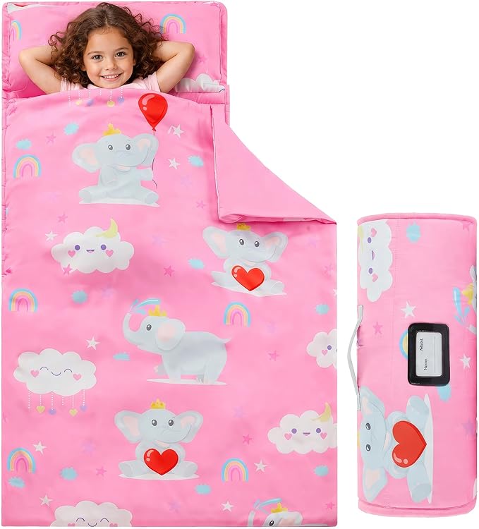 MORAIS Toddler Nap Mat with Pillow and Blanket, 52" x 20" Lightweight and Soft Nap Mat for Preschool, Daycare, Travel Sleeping Bags
