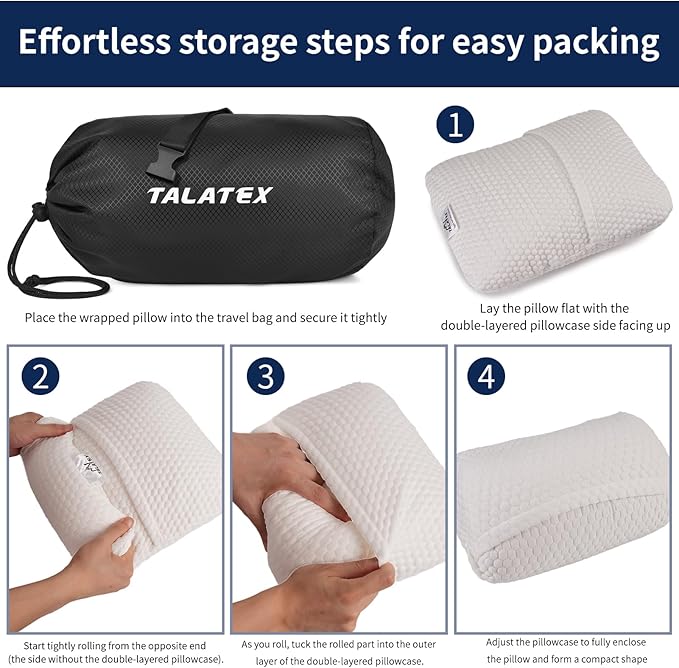 Talatex 100% Natural Premium Talalay Latex Travel Pillow, Camping Pillow, Small Camping Pillow with Compressible Stuff Sack, No Memory Foam Chemicals with Washable Cover (Soft Latex, 1)