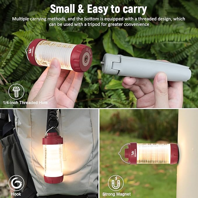 Wurkkos CL01 Camping Lantern Rechargeable, 550LM Camping Light with Magnet Base, RGB Light, Stepless Dimming, Up to 300H Runtime, Led Lantern for Power Outages, Hurricane, Camping, Red, Best Gift