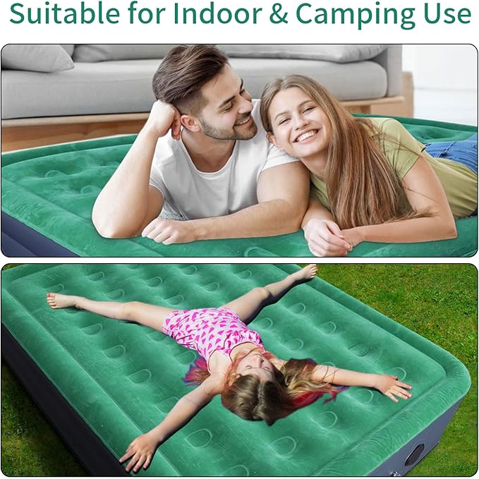 Queen Air Mattress with Built in Pump/USB-C Rechargeable Detachable-16'' Double High Inflatable Air Bed for Camping, Home&Guests, 3 Min Self Inflating/Deflating Top Flocking Blow Up Bed with Carry Bag