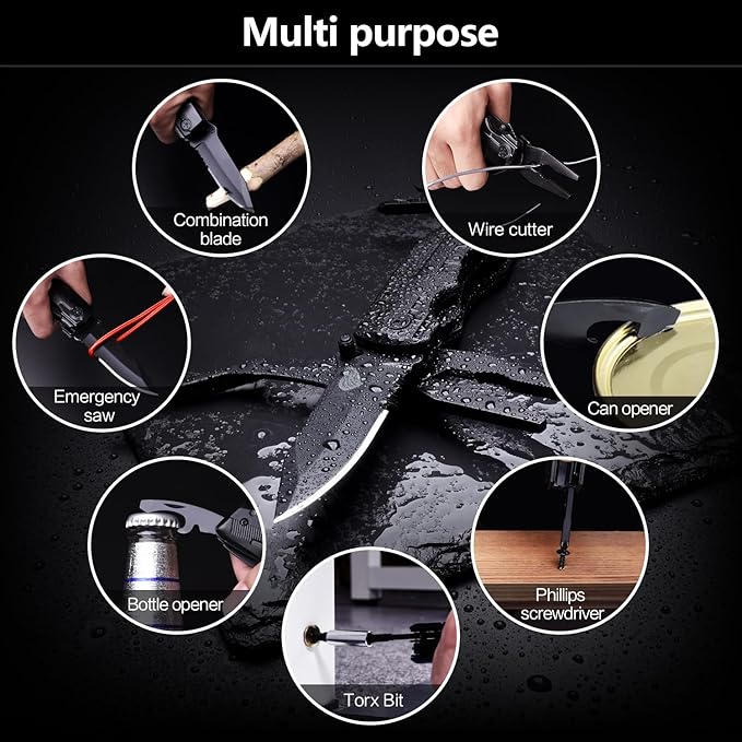 Unutes 14 in 1 Multitool Pocket Knife for Men, Tactical Multi-Tool Plier 9-in-1 screwdriver set with Nylon Sheath for Survival, Camping, Gifts Ideas for Dad, Husband