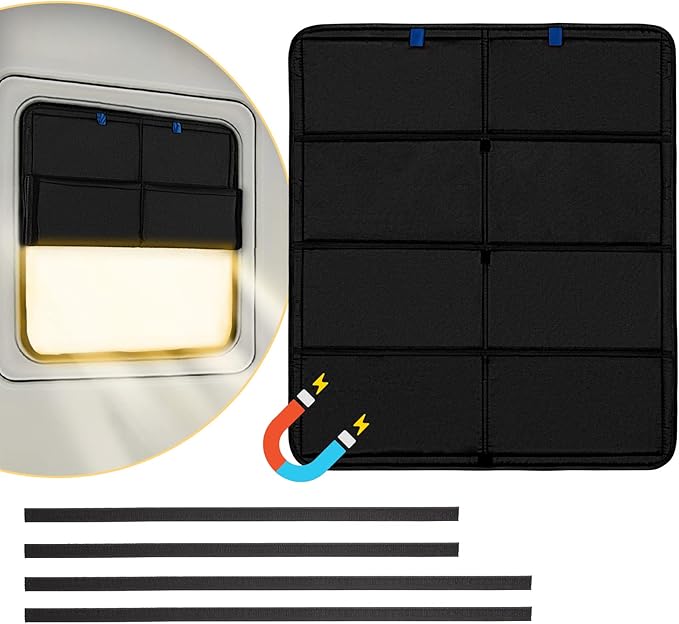 funomo RV Large Side Window Shade, 30 × 26 inch Foldable Magnet RV Blackout Window Cover, Keystone Outback Travel Trailer Side Windows Cover, UV Rays Protection Waterproof Thickened Oxford (Black)
