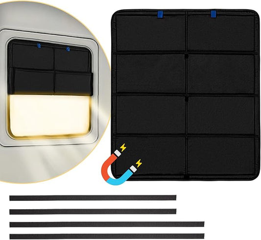 funomo RV Large Side Window Shade, 30 × 26 inch Foldable Magnet RV Blackout Window Cover, Keystone Outback Travel Trailer Side Windows Cover, UV Rays Protection Waterproof Thickened Oxford (Black)