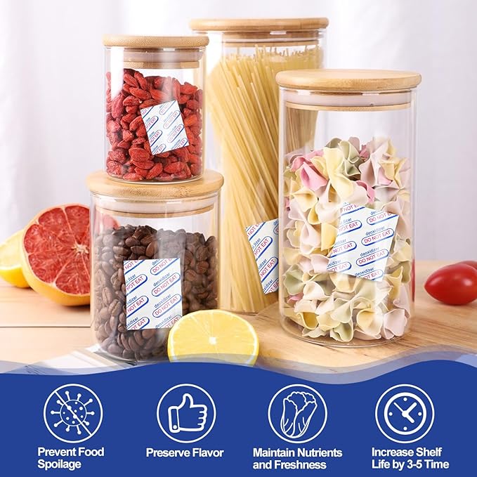 auhanth 100 Packs 500CC Oxygen Absorbers (10 Packs of 10), Food Grade Oxygen Absorbers for Long Term Food Storage in Vacuum Bag, Applicable to Mason Jars, Vacuum Storage Bags