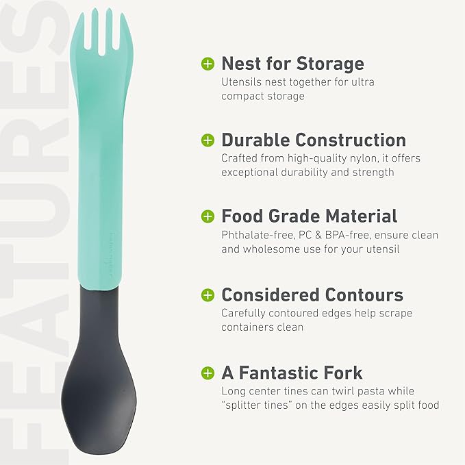 humangear GoBites Duo - Travel Silverware, Full Size Portable Fork & Spoon, Reusable Utensil Set, PC and BPA-free, Food-Safe, ﻿Extended - 9.1” X 1.6”