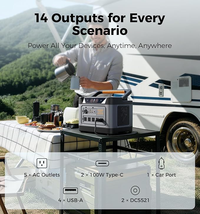 UDPOWER S1200 Portable Power Station, 1190Wh LiFePO4 Battery, 1200W (1800W Surge) AC Output, Solar Generator for Camping, Emergency,RVs(Solar Panel Optional)